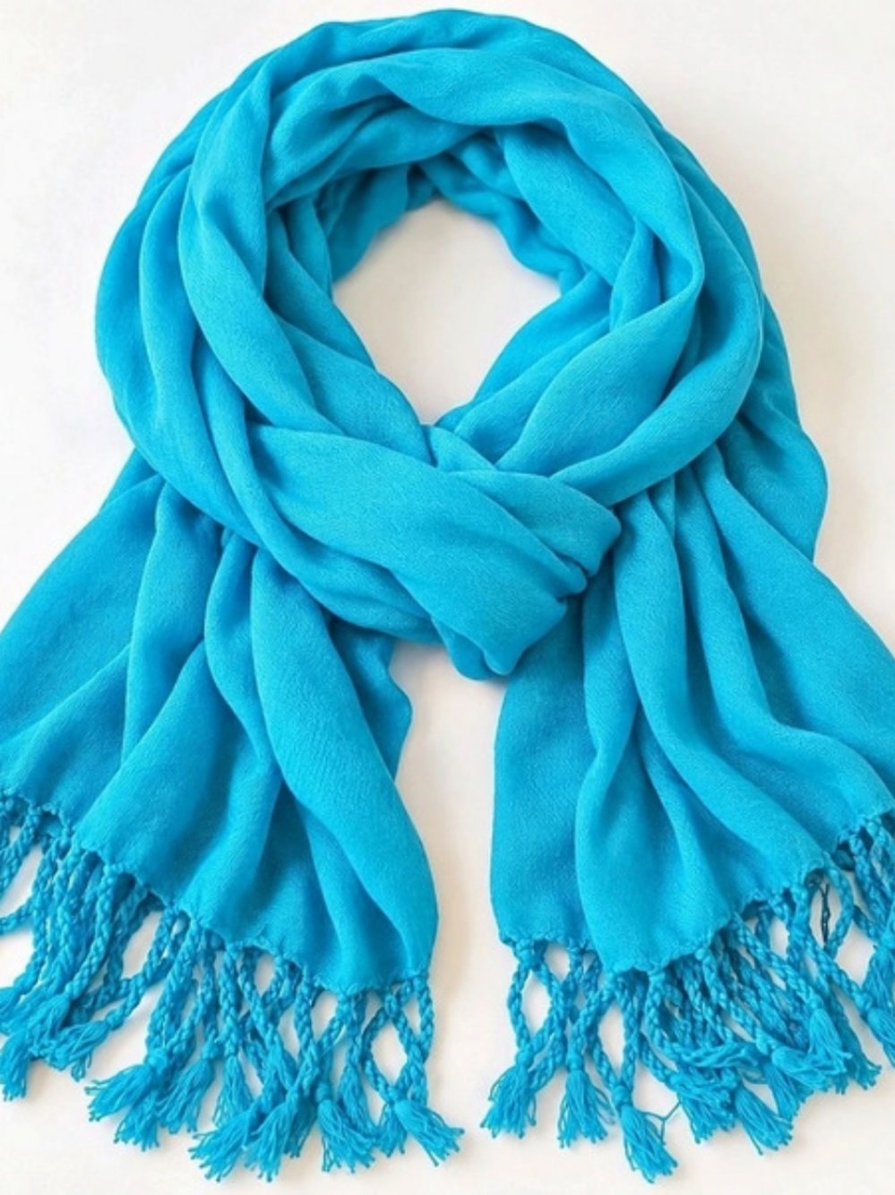 Turquoise Blue Viscose Fringe Scarf Lightweight Boho Wrap Shawl NWT